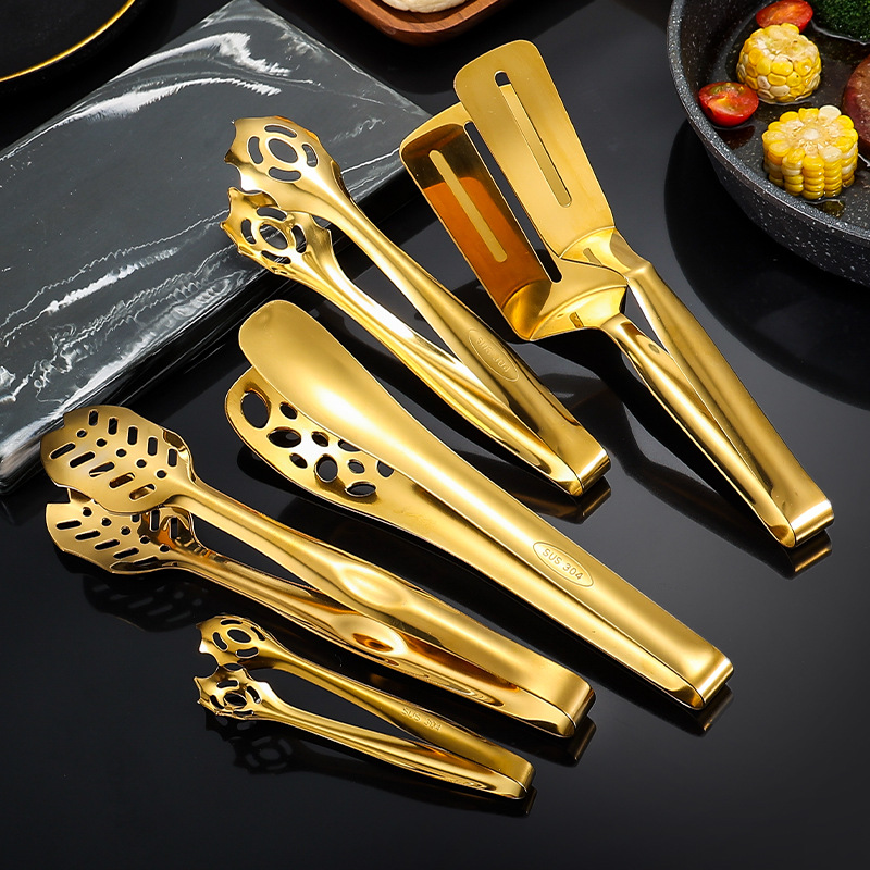 Cross-border 304 stainless steel food tongs, steak tongs, one-piece molded multi-purpose household kitchen barbecue bread tongs