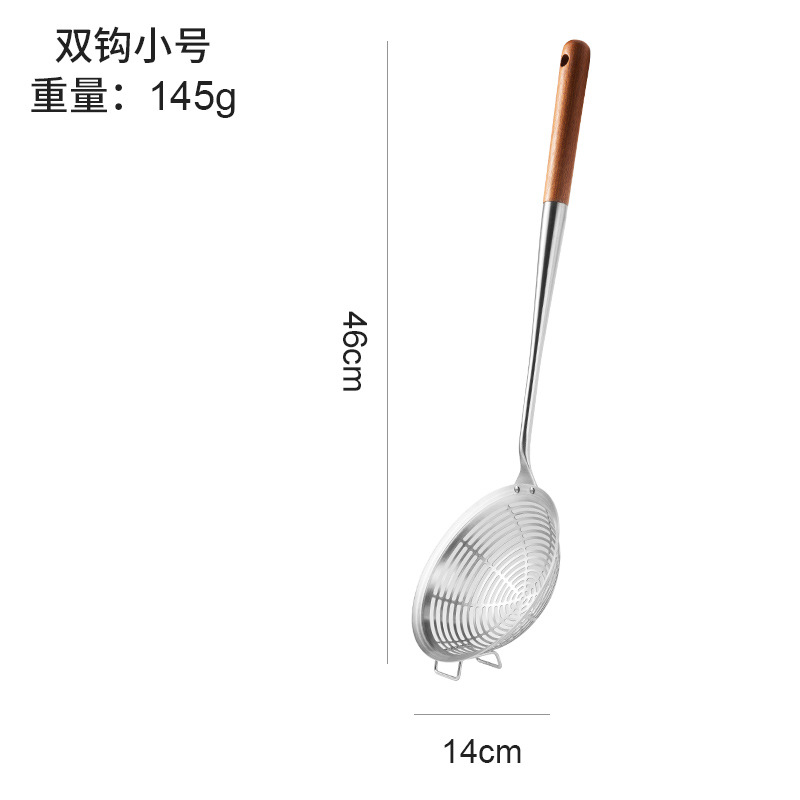 304 stainless steel mesh strainer, household noodle scoop, hot pot wire strainer, dumpling scoop, deep-frying long-handled strainer, large scoop Item Picture