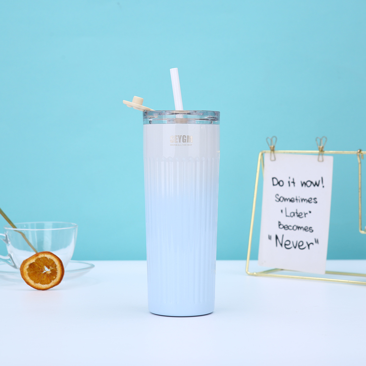 星爸爸高颜值竖条纹保温杯商务办公耐高温吸管杯车载渐变咖啡杯详情14