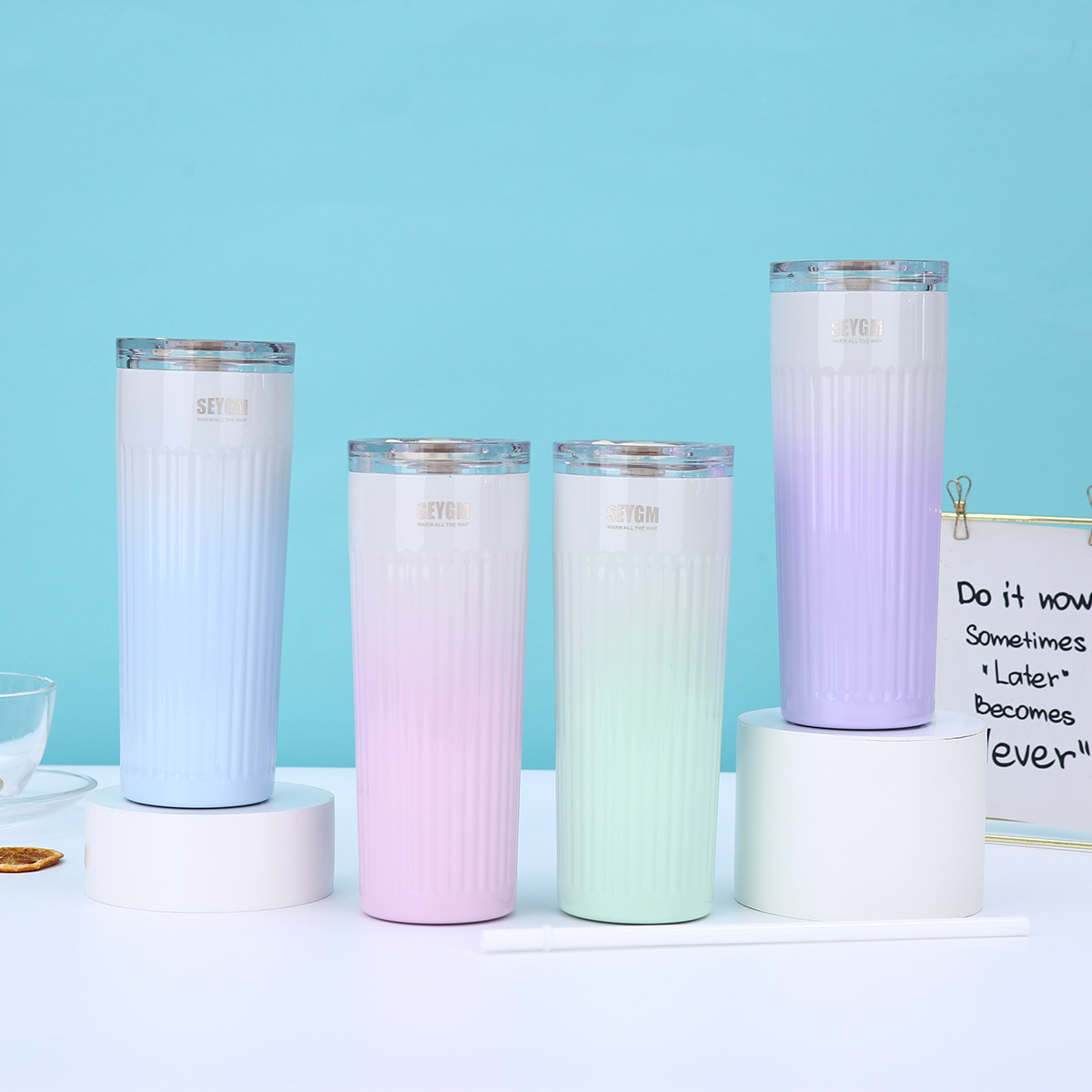 星爸爸高颜值竖条纹保温杯商务办公耐高温吸管杯车载渐变咖啡杯详情2