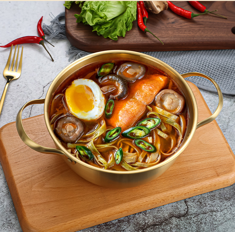 Wholesale Korean-style stainless steel bowls, creative mixed rice and vegetable bowls, round double-eared bowls, instant noodle and seafood soup bowls from the manufacturer pic 3