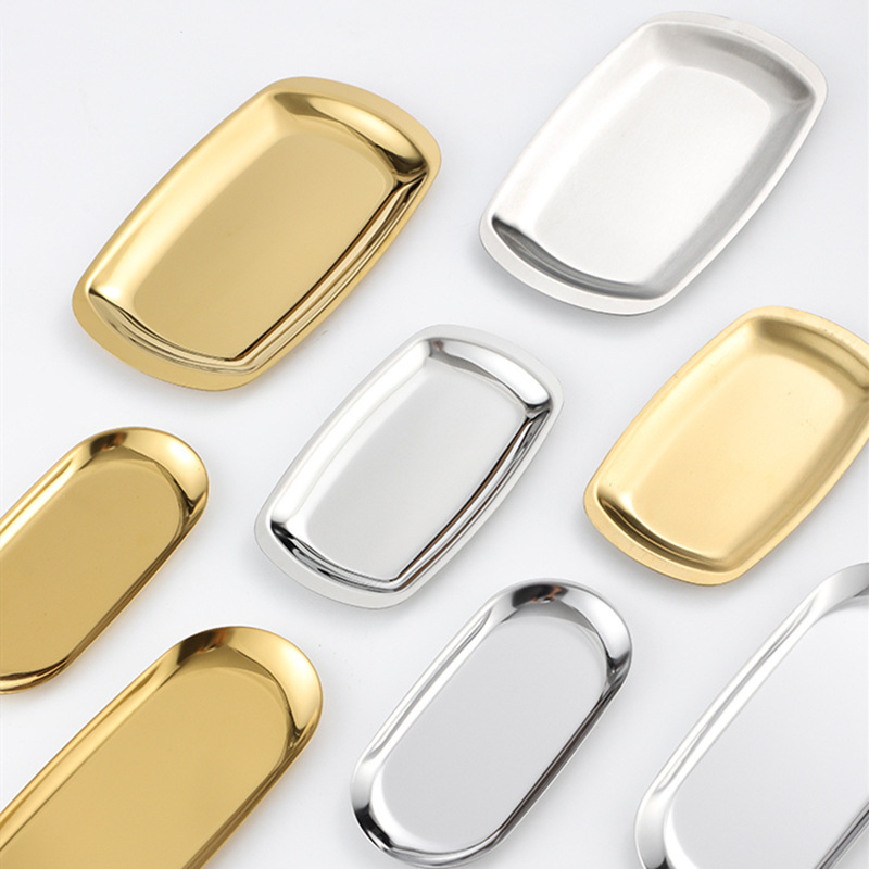Stainless steel square plates, barbecue plates, Japanese and Korean flat plates, vegetable plates, vegetarian inventory plates, heart plates, golden towel plates, jewelry trays details Picture