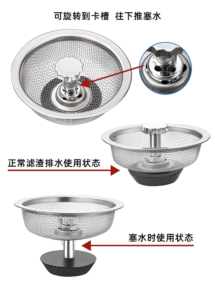 Kitchen sink filter screen, dishwashing sink, vegetable washing sink, garbage sewer anti-clogging stainless steel mesh, large size, universal Specification image