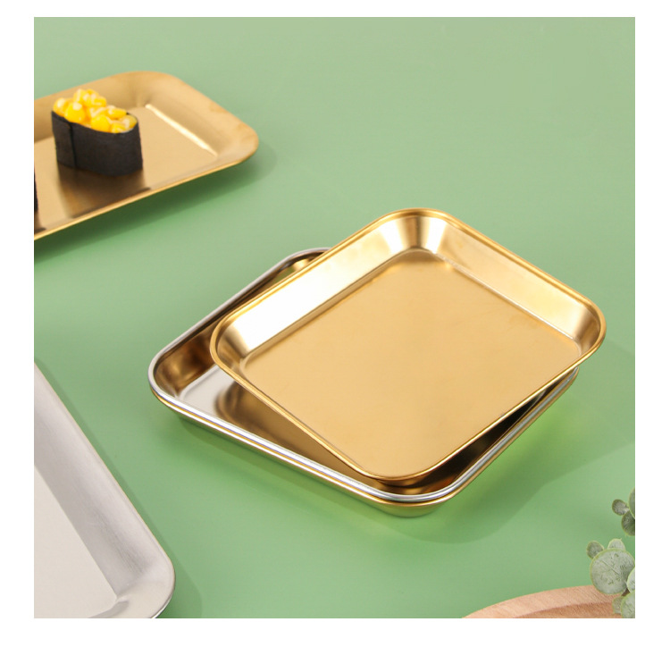 304 Korean-style grilled meat dessert tray, rectangular golden flat plate, creative flat base, dessert plate, snack and vegetable plate pic 1