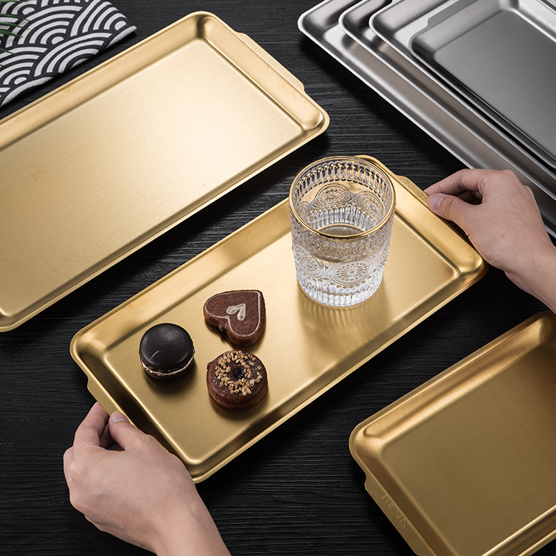 304 thickened stainless steel rectangular plate, sushi plate, frosted flat plate, tray storage plate, Korean barbecue plate details Picture