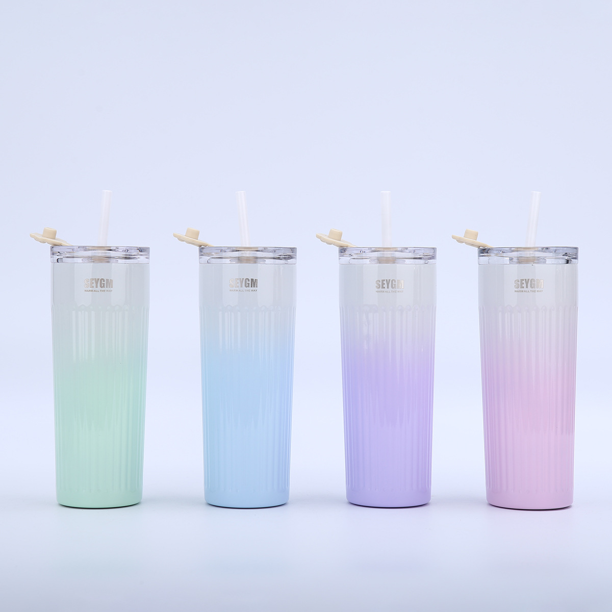 星爸爸高颜值竖条纹保温杯商务办公耐高温吸管杯车载渐变咖啡杯详情5