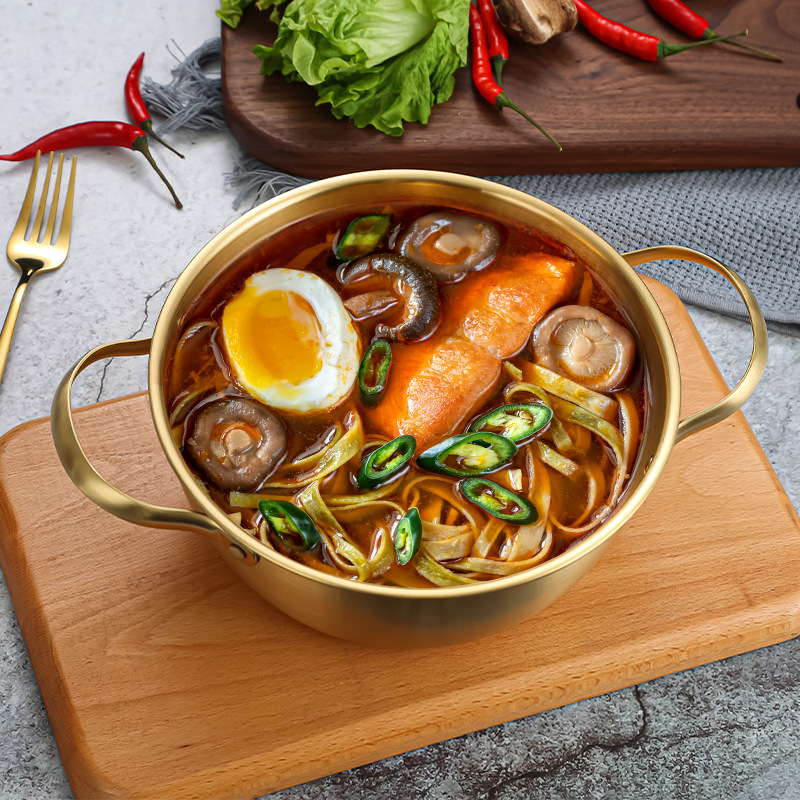 Wholesale Korean-style stainless steel bowls, creative mixed rice and vegetable bowls, round double-eared bowls, instant noodle and seafood soup bowls from the manufacturer details Picture