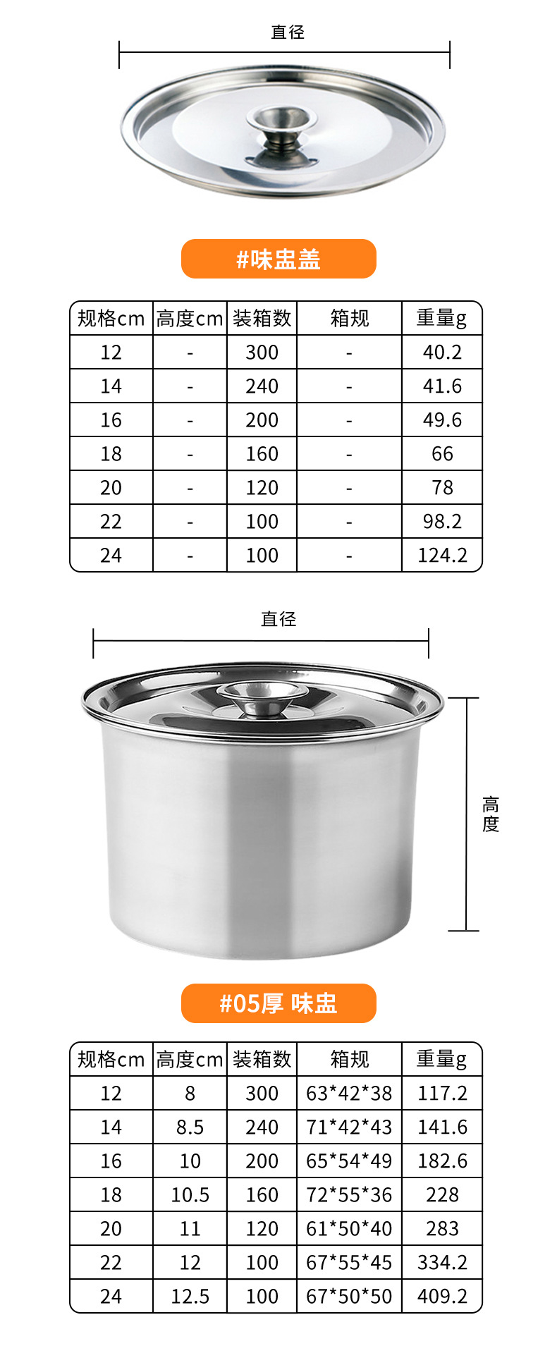 无磁味盅桶加厚油盆不锈钢调味缸直身带盖打蛋盆调料盆批发详情17