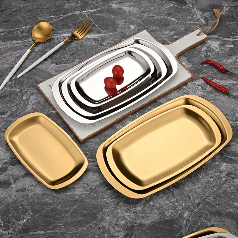 Korean-style stainless steel square plates, barbecue plates, flat square plates, snack plates, vegetarian inventory plates, heart dish plates, cooking tableware Specification image