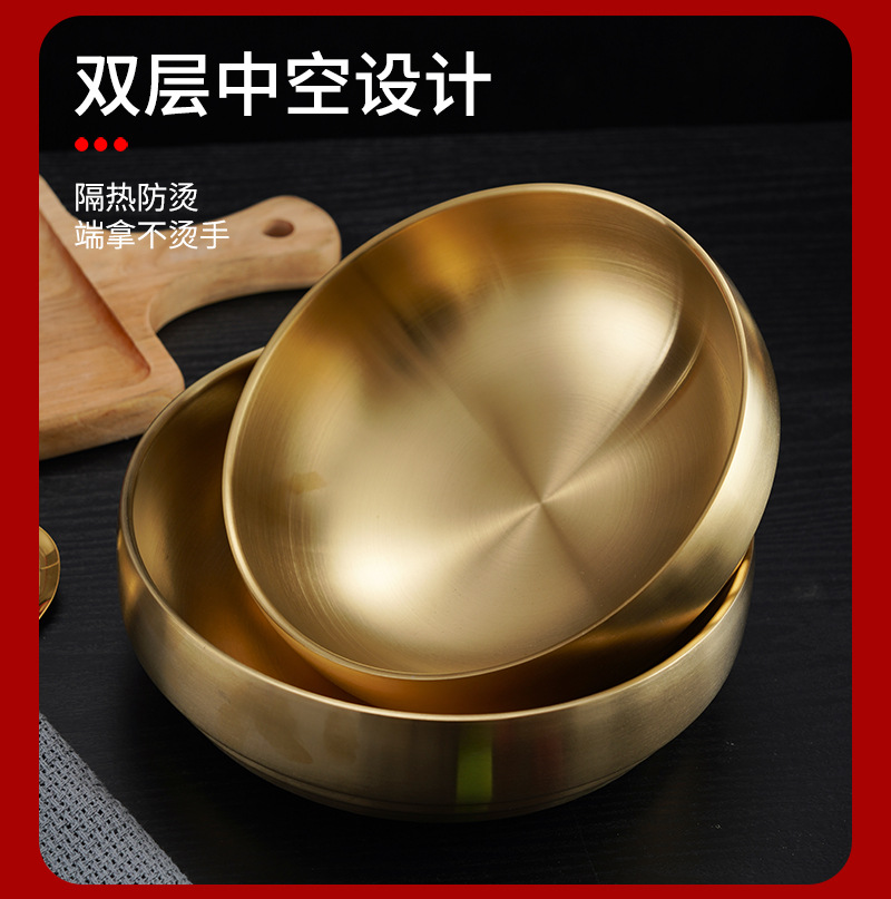 Korean-style stainless steel double-layer cold noodle bowl, mixed rice bowl, rice bowl, screw powder ramen bowl, instant noodle bowl, large soup bowl, gold pic 11