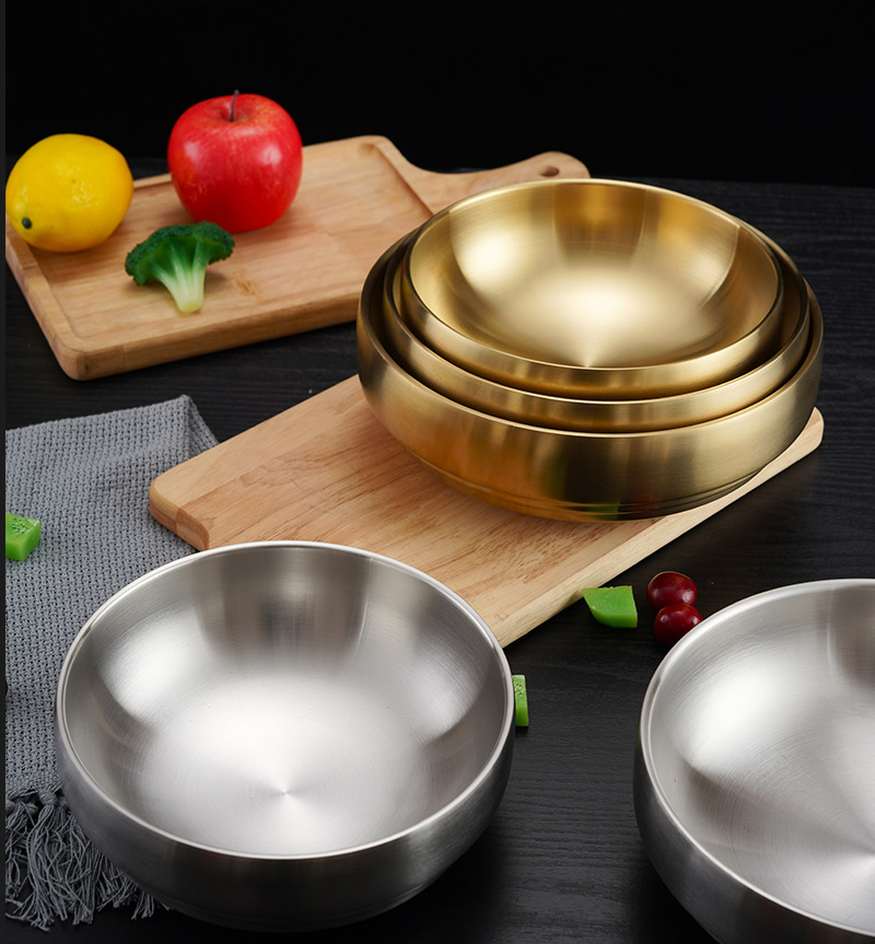 Korean-style stainless steel double-layer cold noodle bowl, mixed rice bowl, rice bowl, screw powder ramen bowl, instant noodle bowl, large soup bowl, gold pic 17