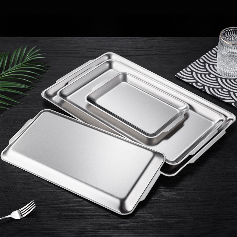 304 thickened stainless steel rectangular plate, sushi plate, frosted flat plate, tray storage plate, Korean barbecue plate Specification image