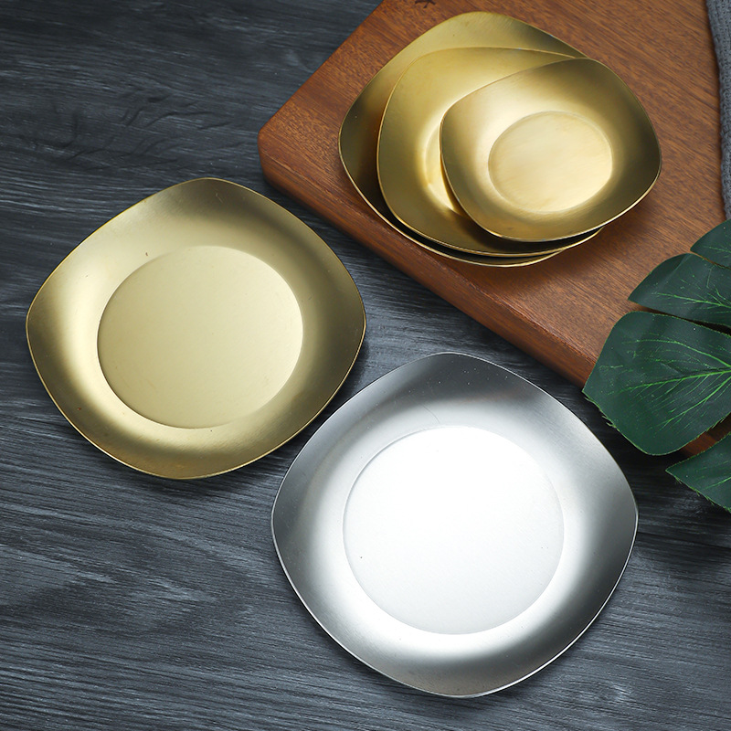 304 stainless steel Korean-style golden plates, sauce plates, bone plates, flavor plates, square barbecue plates, commercial barbecue restaurant tableware Specification image
