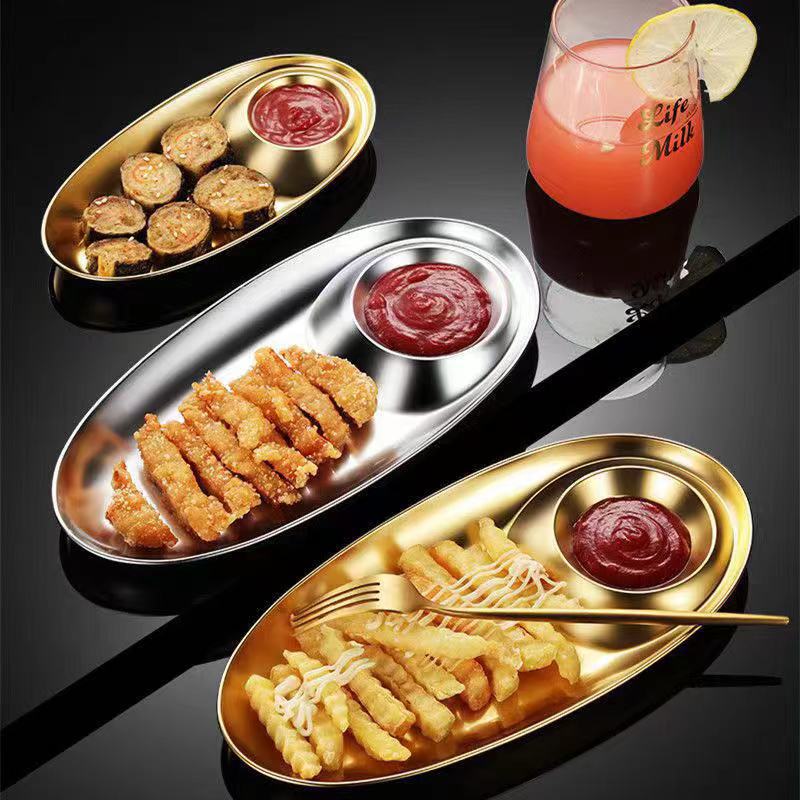 304 stainless steel plate, Korean snack side dish plate, dumpling plate, oval plate, French fries plate, sushi and pastry plate, sauce plate details Picture