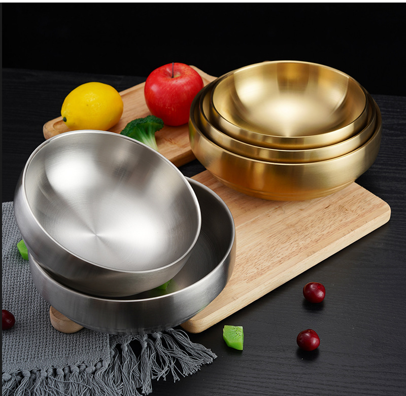 Korean-style stainless steel double-layer cold noodle bowl, mixed rice bowl, rice bowl, screw powder ramen bowl, instant noodle bowl, large soup bowl, gold pic 15