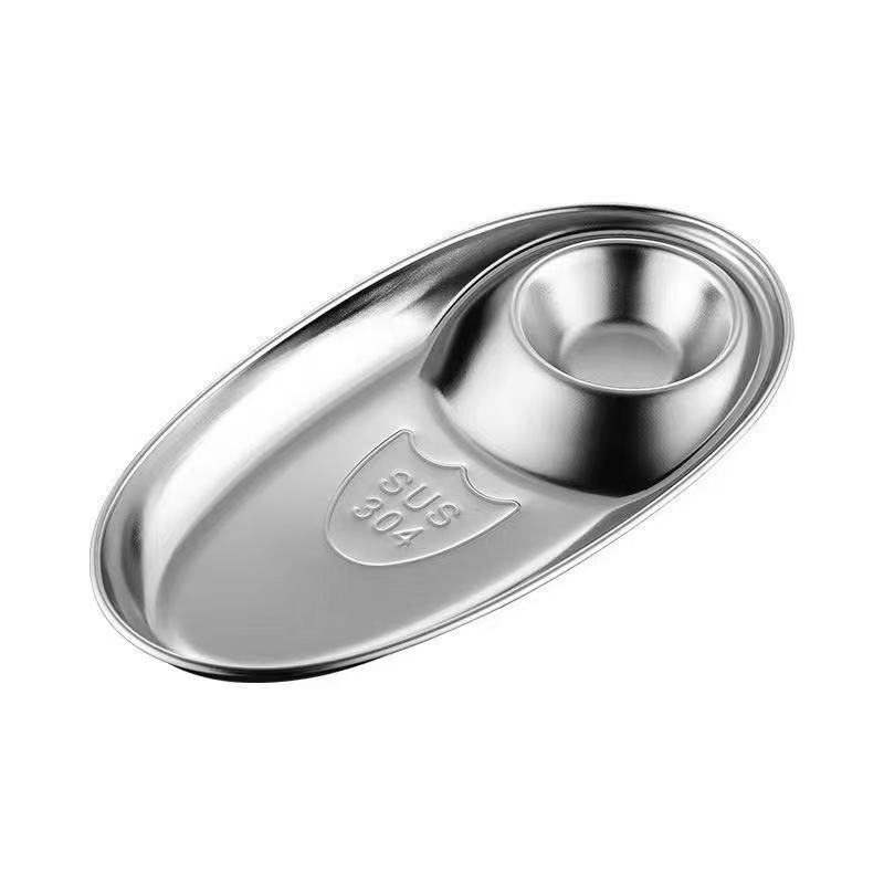 304 stainless steel plate, Korean snack side dish plate, dumpling plate, oval plate, French fries plate, sushi and pastry plate, sauce plate Application Scenario