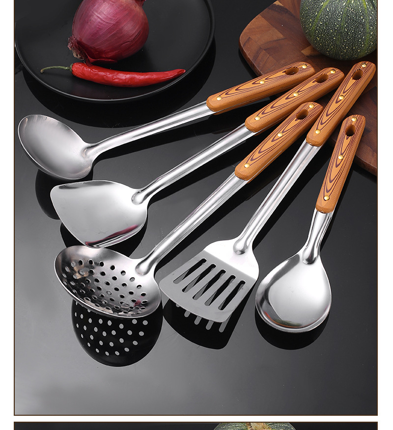 Stainless steel soup spoons, frying spatulas, spatulas, rice spoons, spatulas, cooking utensils, household kitchen supplies and kitchenware complete set pic 11