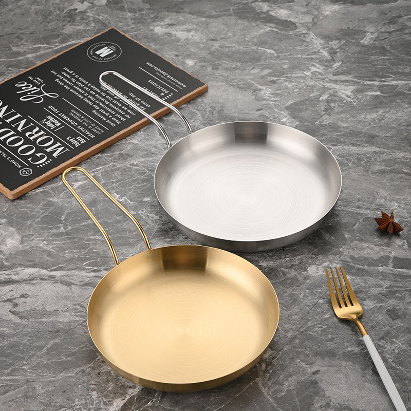 Creative snack plates with handles, stainless steel golden dessert plates, commercial Western-style steak plates, barbecue plates, flat plates and vegetable plates Specification image