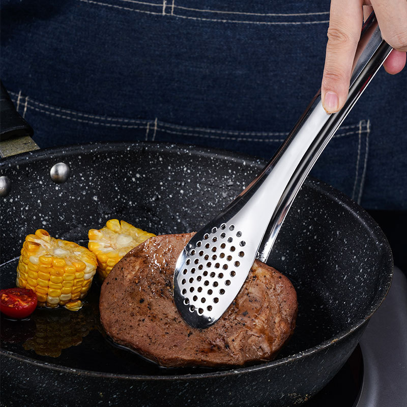 304 kitchen stainless steel food tongs, home barbecue tongs, fried pancake tongs, vegetable thickened and lengthened multi-functional tongs Specification image