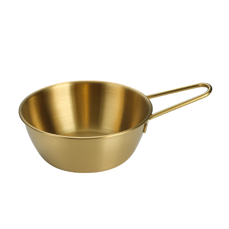 Korean-style stainless steel rice wine bowls, hot pot restaurant cooking bowls, seasoning bowls, sauce bowls, camping tableware, hot and cold wine bowls with handles Application Scenario