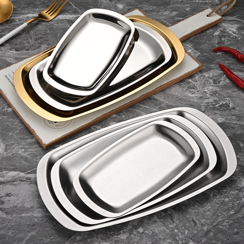 Korean-style stainless steel square plates, barbecue plates, flat square plates, snack plates, vegetarian inventory plates, heart dish plates, cooking tableware