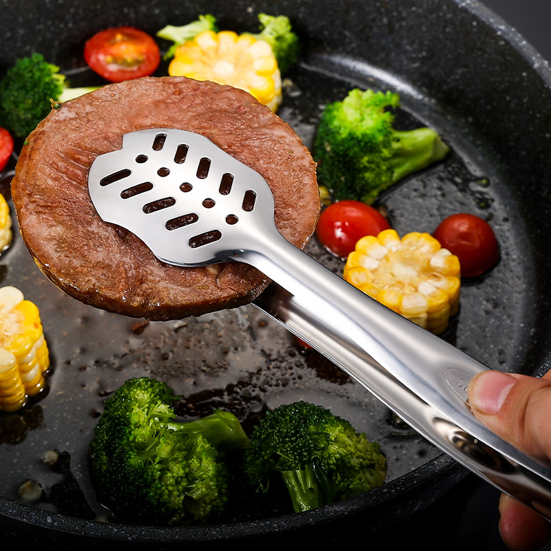 Cross-border 304 stainless steel food tongs, steak tongs, one-piece molded multi-purpose household kitchen barbecue bread tongs Specification image