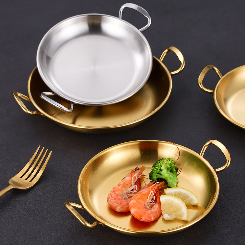 Korean-style stainless steel snack plate, double-ear kimchi plate, cold dish plate, French fries, fried chicken, grilled meat plate, golden pastry plate