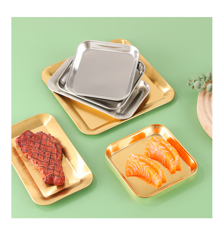 304 Korean-style grilled meat dessert tray, rectangular golden flat plate, creative flat base, dessert plate, snack and vegetable plate pic 2