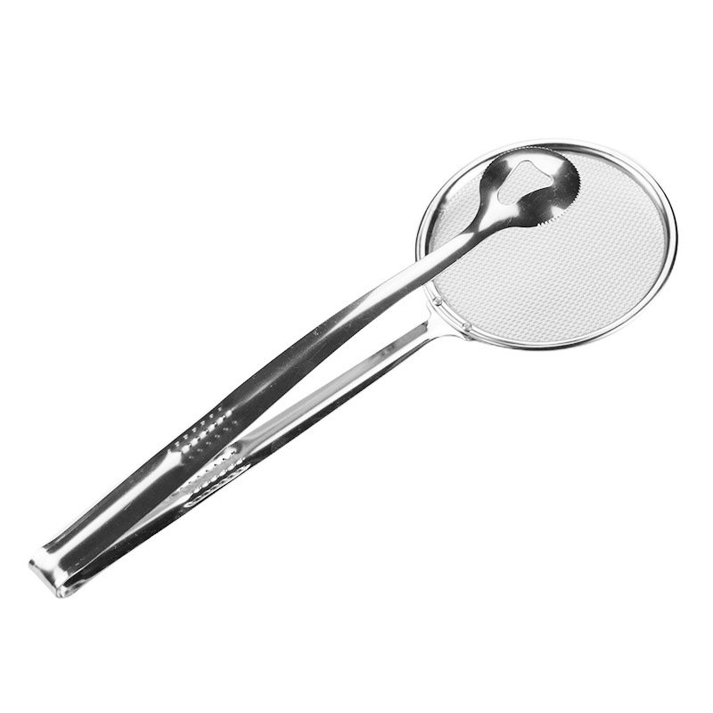 Stainless steel oil-leaking clips, kitchen tools, frying oil filter spoons, hot pot cooking and barbecue tongs, oil-draining food clips wholesale Application Scenario