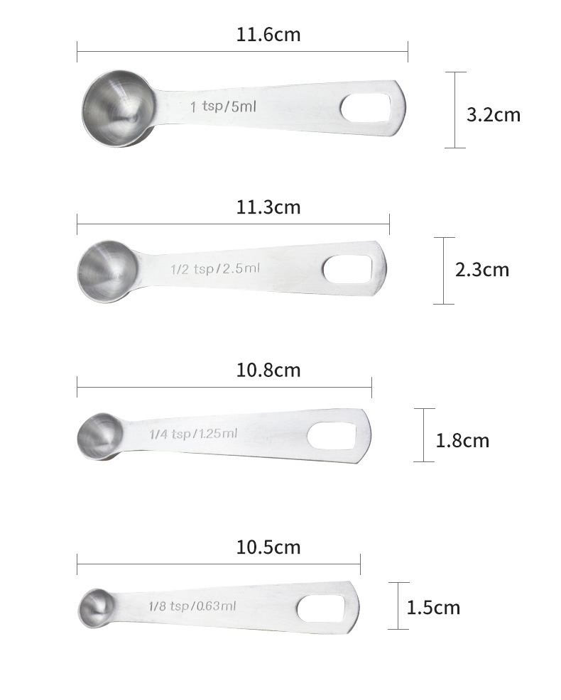 Six-piece set of sandblasted hook design measuring spoons, kitchen household baking double-scale measuring spoons, 430 stainless steel measuring spoons pic 4