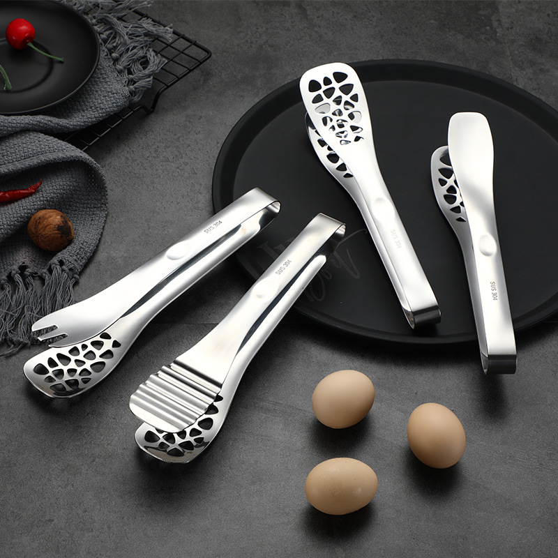 Factory direct supply of 304 stainless steel bread tongs, kitchen food tongs, buffet steak tongs, fried and barbecue tongs