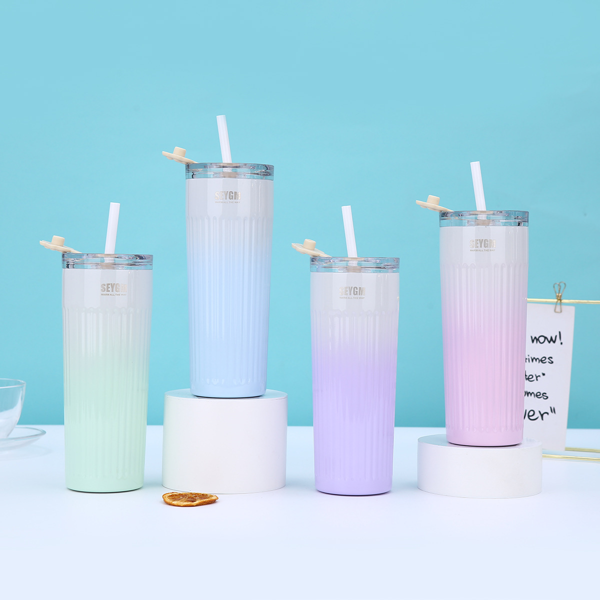 星爸爸高颜值竖条纹保温杯商务办公耐高温吸管杯车载渐变咖啡杯详情6