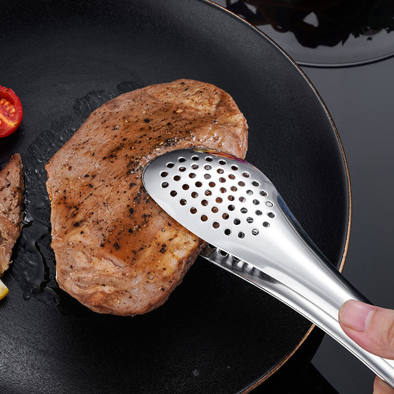 304 kitchen stainless steel food tongs, home barbecue tongs, fried pancake tongs, vegetable thickened and lengthened multi-functional tongs