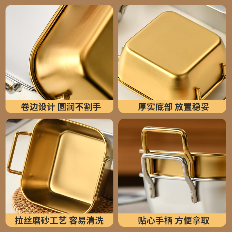 Korean-style stainless steel square small food box, French fries snack plate, creative square small basket, fried chicken snacks with ears, square plate details Picture