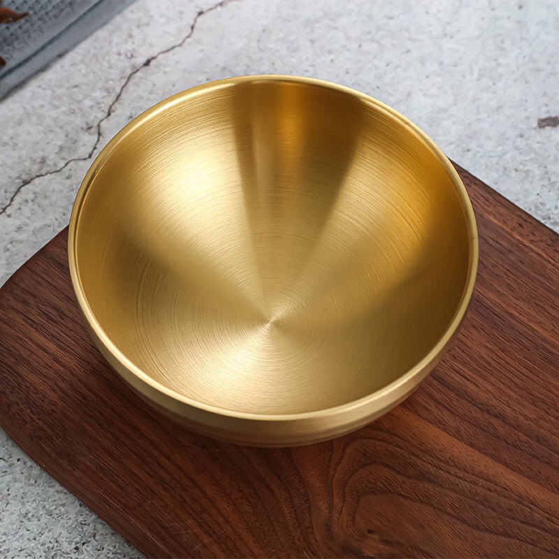 304 stainless steel Korean-style threaded bowl, household double-layer rice bowl, golden soup bowl, kindergarten, restaurant and snack bowl details Picture
