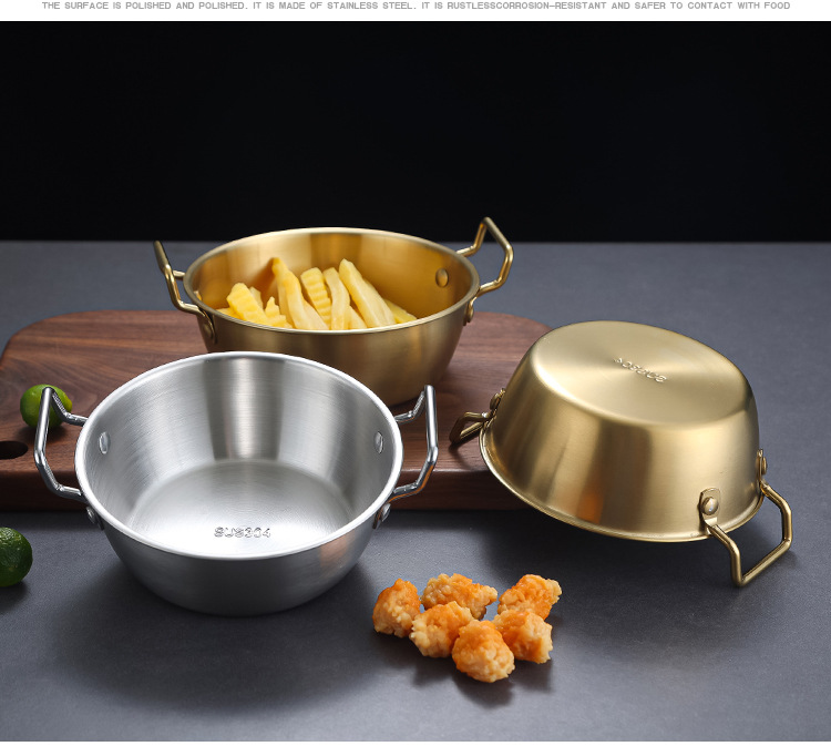 304 stainless steel Korean snack bowl, anti-scald double-ear bowl, small French fries bowl, soup bowl, double-ear large dish salad bowl pic 4