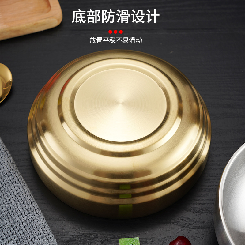 Korean-style stainless steel double-layer cold noodle bowl, mixed rice bowl, rice bowl, screw powder ramen bowl, instant noodle bowl, large soup bowl, gold Specification image
