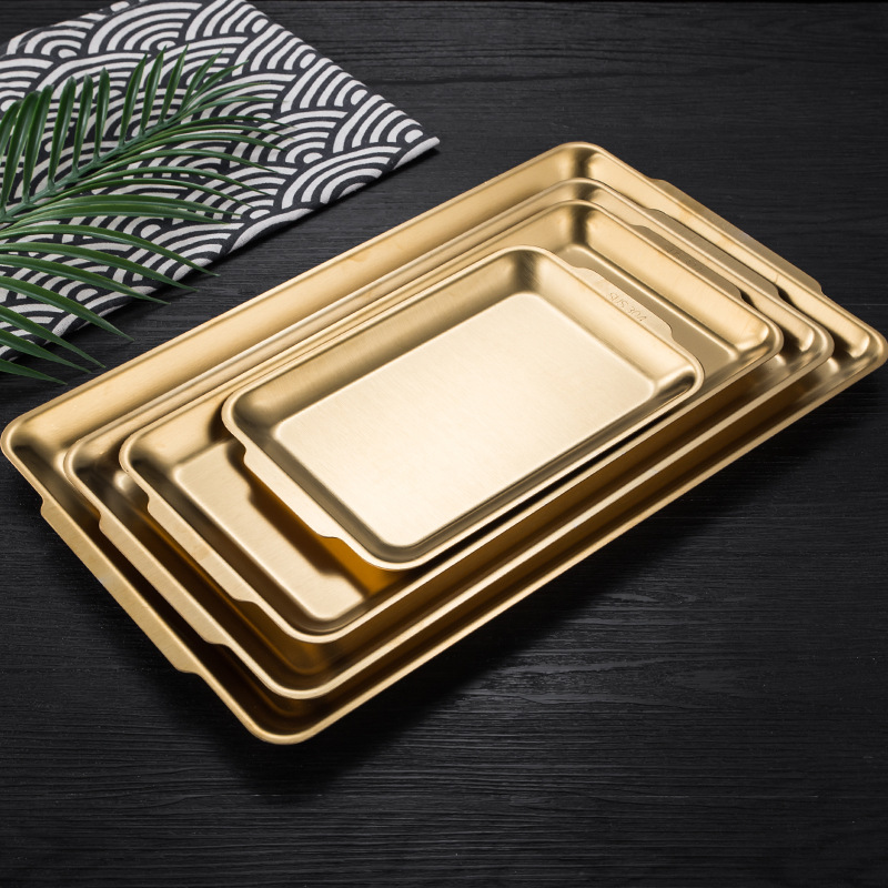 304 thickened stainless steel rectangular plate, sushi plate, frosted flat plate, tray storage plate, Korean barbecue plate Item Picture