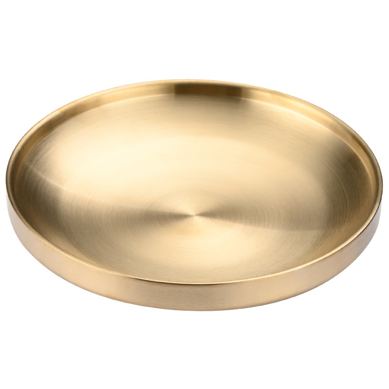 304 stainless steel round plate, double-layer anti-scald vegetable plate, golden dinner plate, fruit plate, flat plate, Korean barbecue plate, tableware Application Scenario
