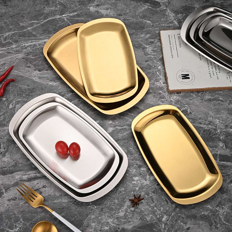 Korean-style stainless steel square plates, barbecue plates, flat square plates, snack plates, vegetarian inventory plates, heart dish plates, cooking tableware details Picture