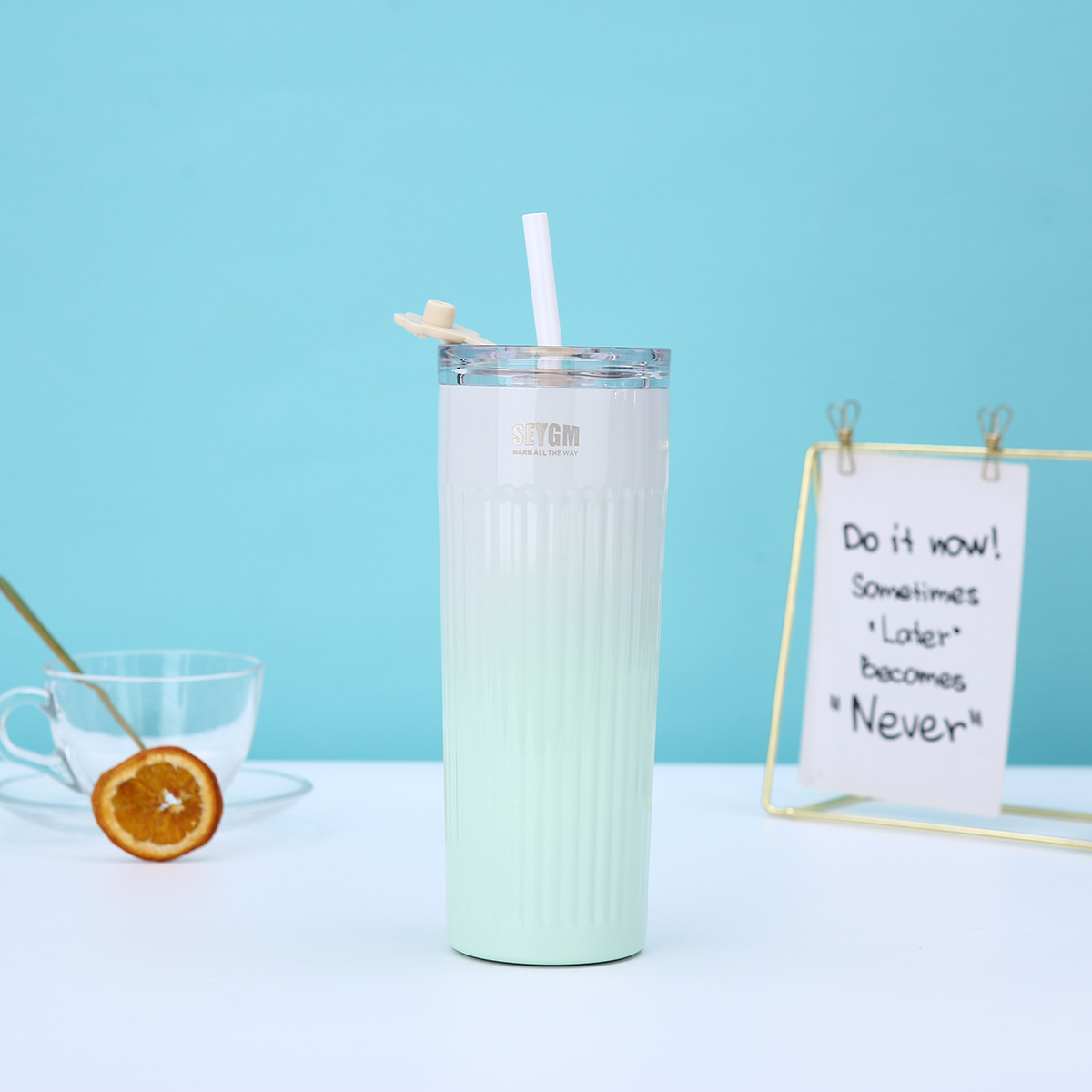 星爸爸高颜值竖条纹保温杯商务办公耐高温吸管杯车载渐变咖啡杯详情11