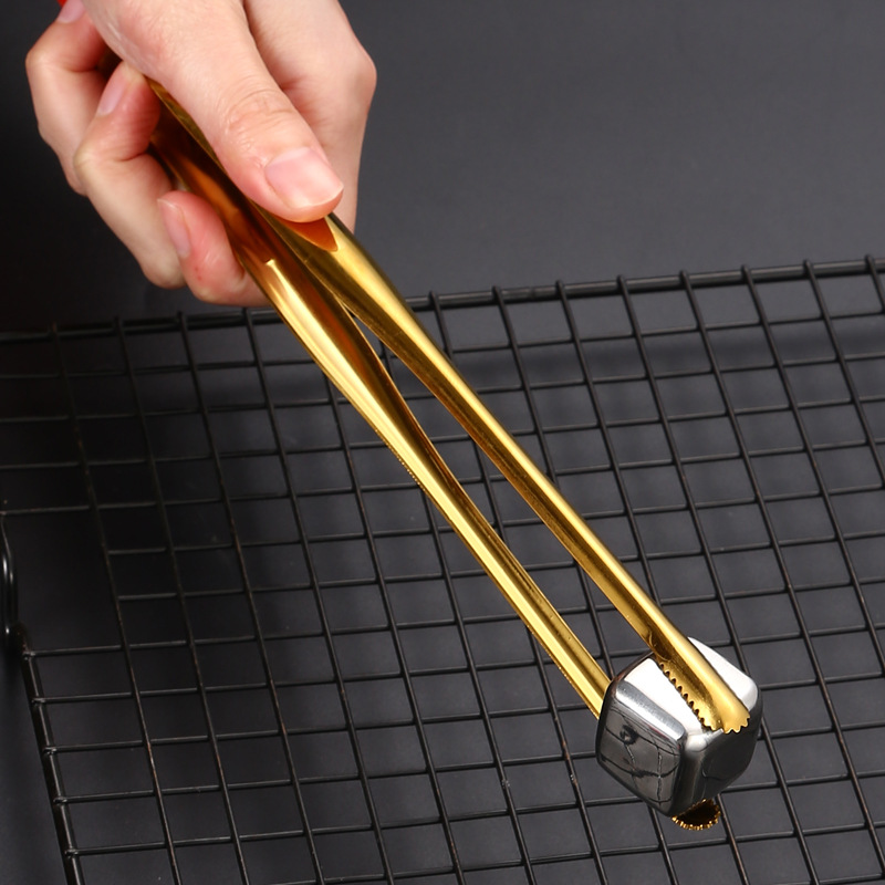 304 stainless steel Korean buffet barbecue tongs, thickened steak tongs, ice tongs, golden extended barbecue food tongs Specification image