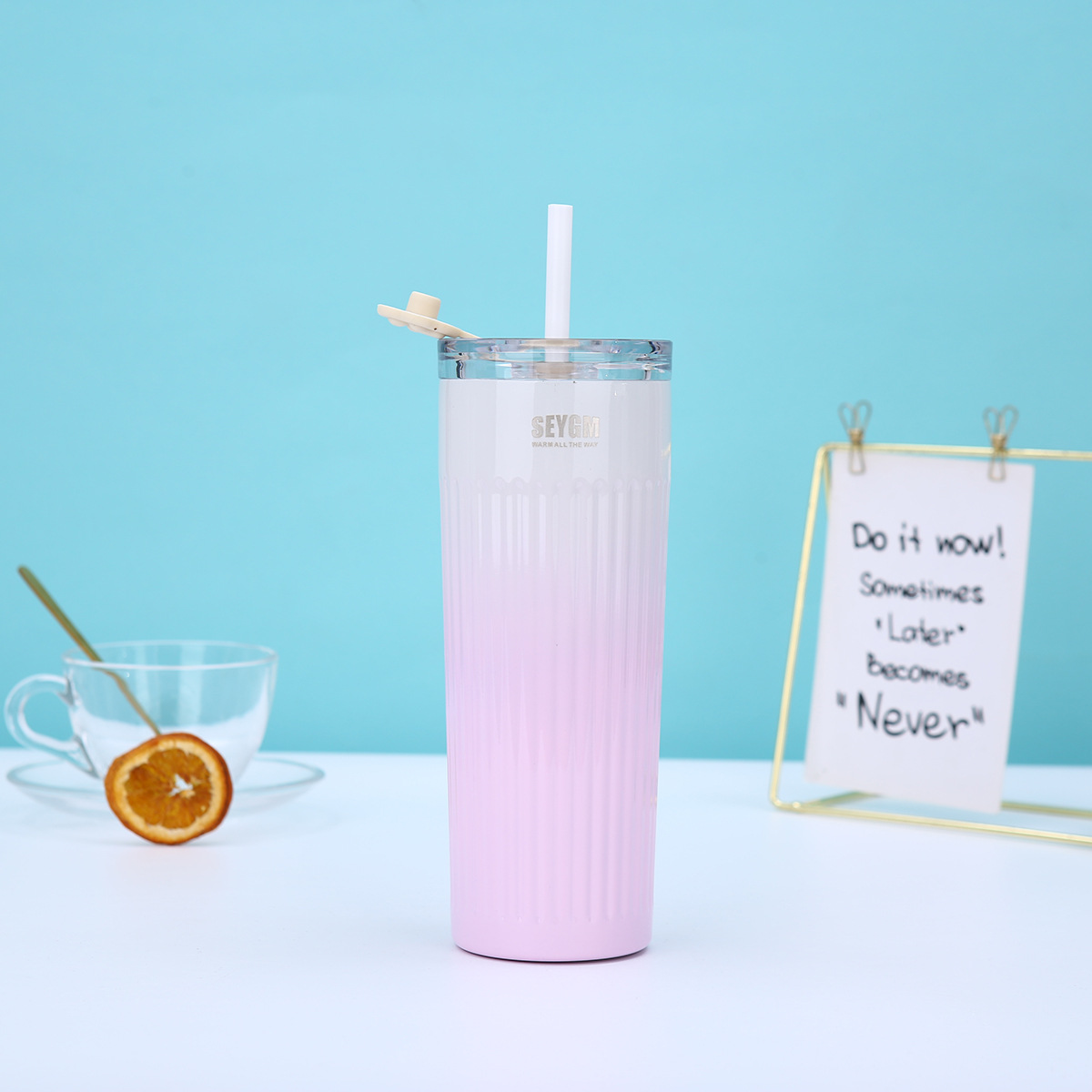 星爸爸高颜值竖条纹保温杯商务办公耐高温吸管杯车载渐变咖啡杯详情13