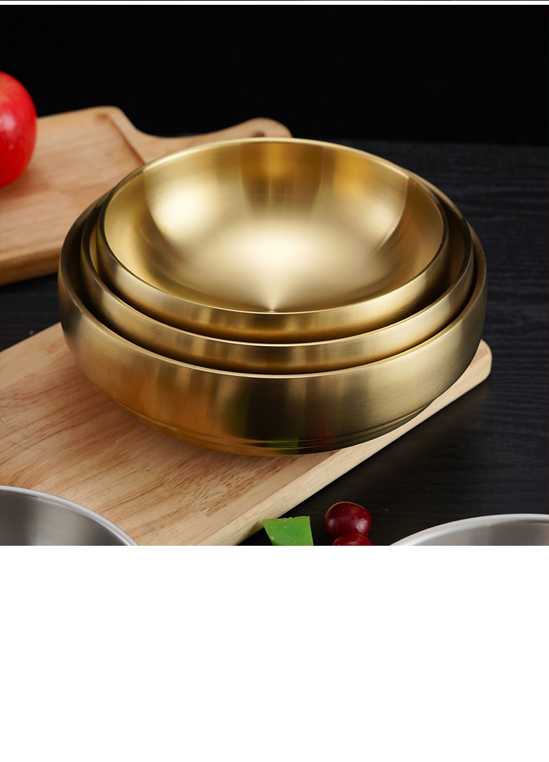 Korean-style stainless steel double-layer cold noodle bowl, mixed rice bowl, rice bowl, screw powder ramen bowl, instant noodle bowl, large soup bowl, gold pic 18