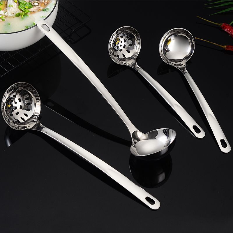 304 stainless steel soup spoon kitchenware set, household thickened long-handled hot pot spoon, restaurant strainer, kitchen cooking spoon