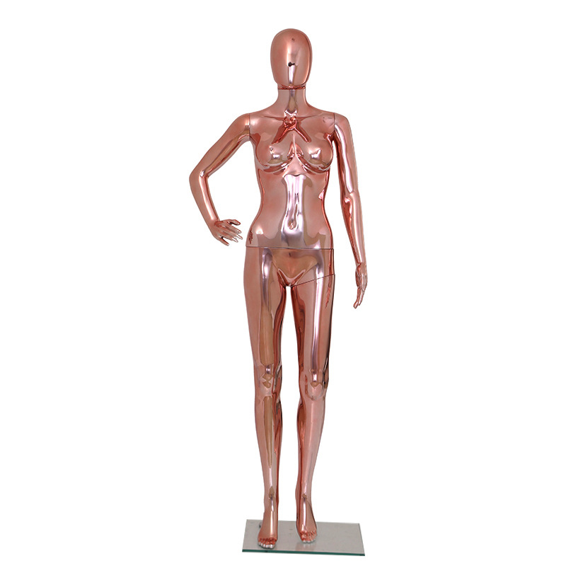 Venta directa de fábrica de alto grado ambiental galvanoplastia oro rosa mujer modelo gabinete ropa display details Picture