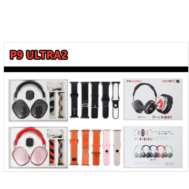 外贸跨境P9 ultra 2 P9智能手表蓝牙耳麦套装7in1睡眠监测压耳机Watch
