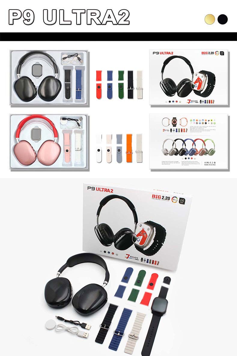 外贸跨境P9 ultra 2 P9智能手表蓝牙耳麦套装7in1睡眠监测压耳机Watch详情1