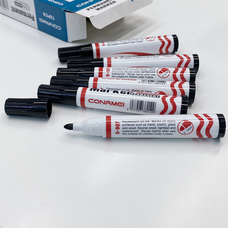 Wholesale of 12 large-capacity office writing markers in a box, available in black, blue, red and green, with smooth and waterproof markings details Picture