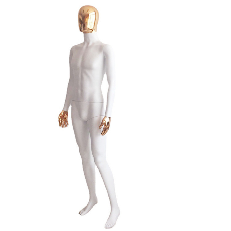 Plástico modelo masculino pintura de cuerpo completo matt eléctrico chapado en oro cabeza manos de oro ventana de lujo modelo falso tienda de ropa mostrar props pic 7